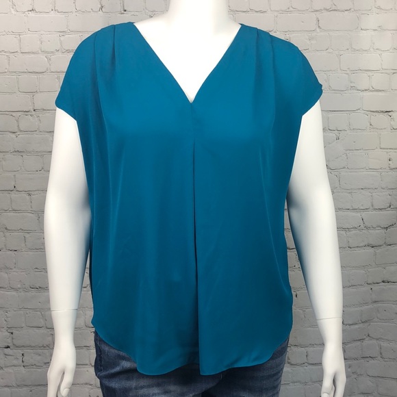 INC Teal Pleated Shoulder Top Plus Size 0X 1X - Picture 2 of 4